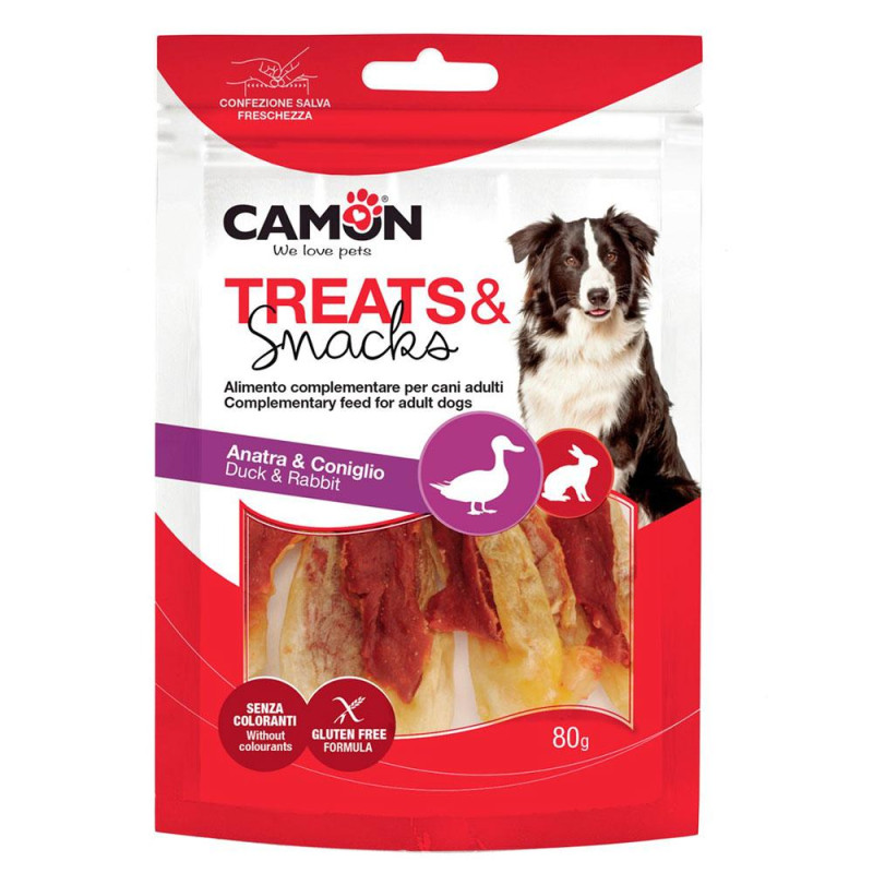 Ласощі для собак CAMON м'ясні кролячі вушки з качкою, 80 гр, 9 см
