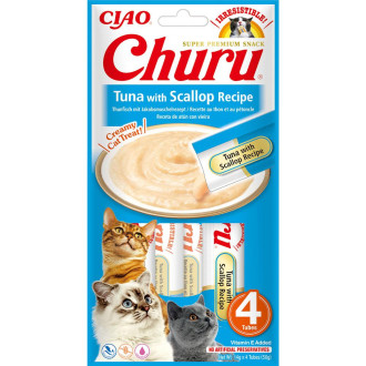Ласощі INABA "Churu" для котів, вершковий мус в стіках, тунець/гребінець 4*14 гр