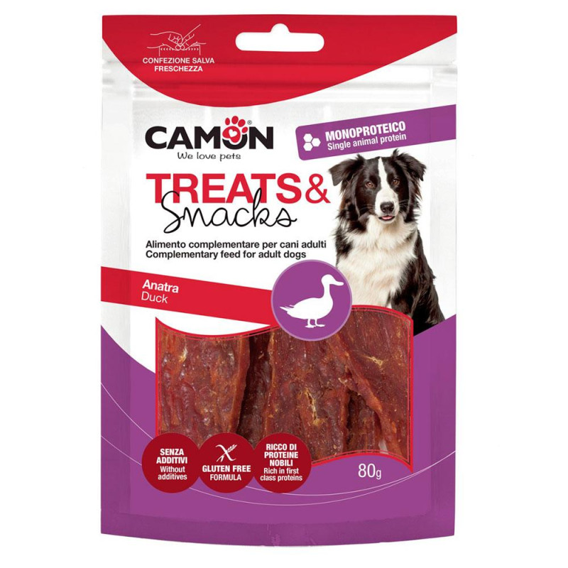 Ласощі для собак CAMON м'ясні в'ялене качине м'ясо, 80 гр, 12 см
