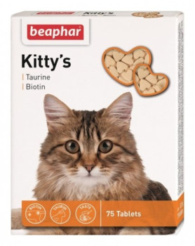 Beaphar Kittys Taurin + Biotin вітамінізовані ласощі з біотином і таурином для котів, 75 таблеток (сердечка)