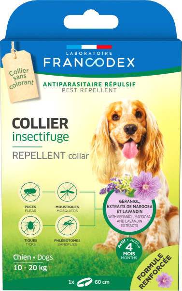 Нашийник-репелент Francodex Repellent Collar з гераніолом від бліх і кліщів для собак вагою 10 - 20 кг, 60 см