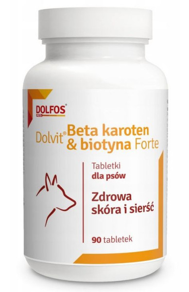 Долвіт Бета Каротин Біотин Форте Dolvit Beta Karoten &amp; Biotyna Forte Dolfos вітаміни для шкіри та вовни собак, 90 таблеток