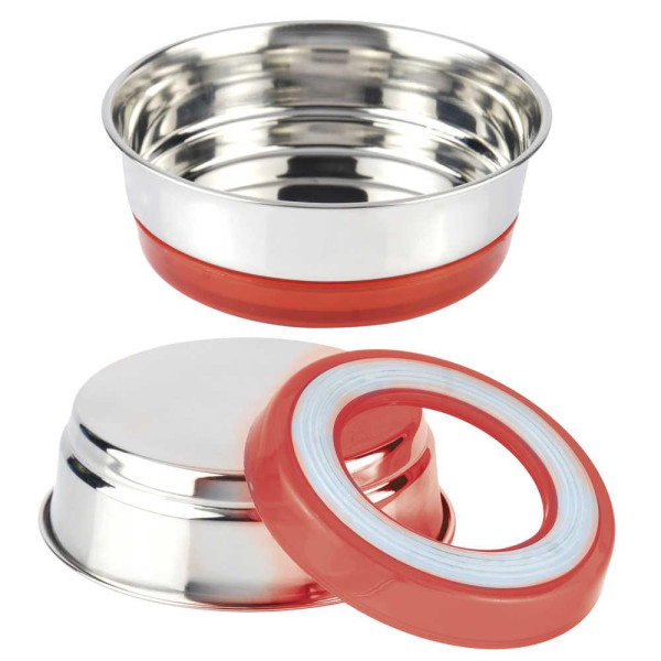 Миска CROCI Neon на гумці, червоний неон, нерж., 0,47 л, 14см