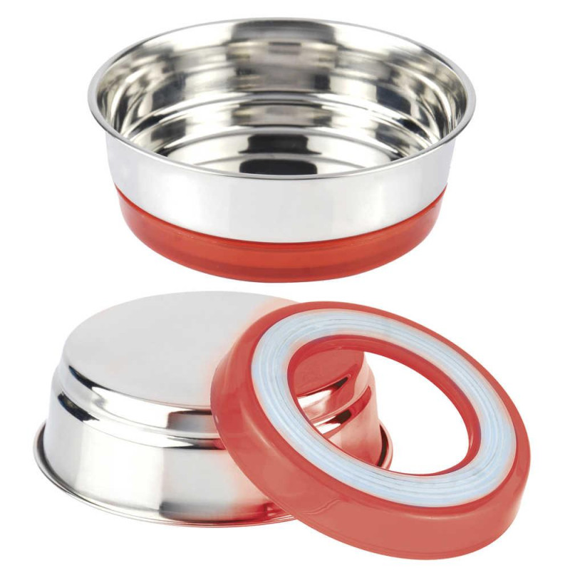 Миска CROCI Neon на гумці, червоний неон, нерж., 0,47 л, 14см