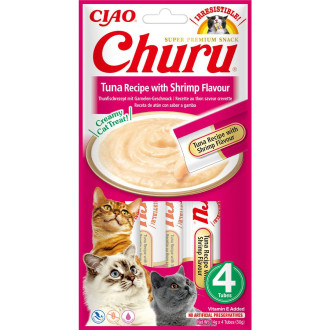 Ласощі INABA "Churu" для котів, вершковий мус в стіках, тунець/креветок 4*14 гр