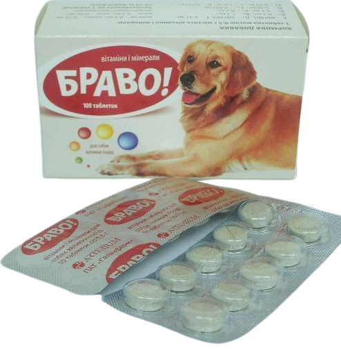 Браво вітаміни і мінерали для собак великих порід, 100 таблеток