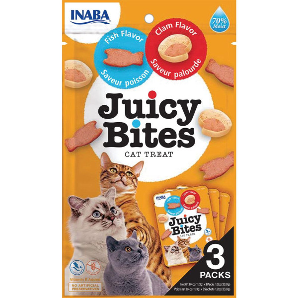 Ласощі INABA "Juicy Bites" для котів, соковиті снеки зі смаком риби і молюсків 3*11,3 гр
