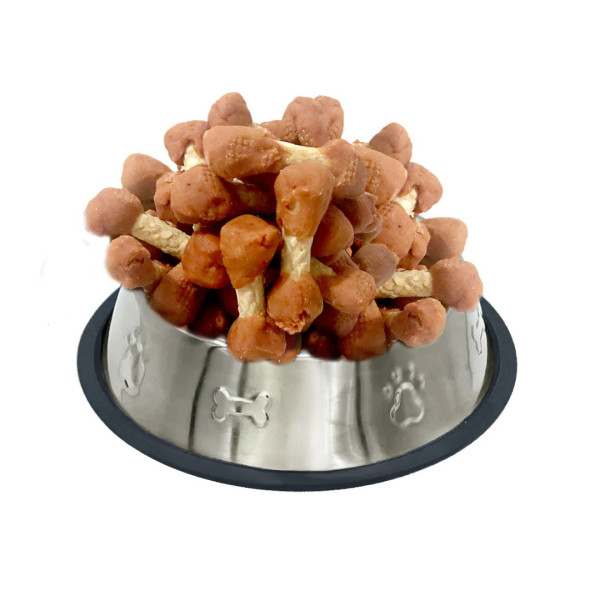 Гантельки з м'яcoм качки на пресованій кістці з сиром'ятної шкіри, 85г, 120 шт/ящ