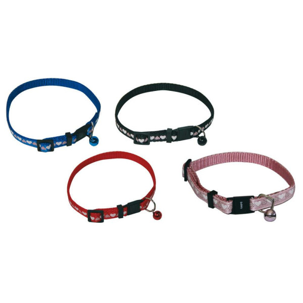 Нашийник для кота CROCI CUOR, зі дзвіночком, нейлон, регульований, 4 кольори, 22-33x1 см