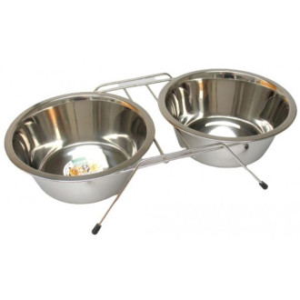 Миска подвійна TETRAPET з нержавіючої сталі на підставці, 2 x 1,8 л /19 см