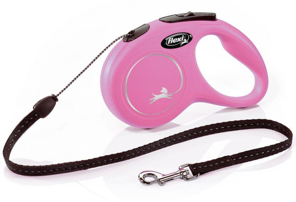Повідець рулетка Flexi New Classic M, для собак вагою до 20 кг, трос 5 метрів, колір рожевий