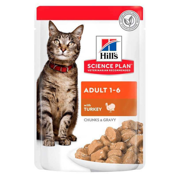 Hill's Science Plan Feline Adult Turkey Pouches вологий корм з індичкою для дорослих кішок від 1 до 6 років, 12 паучів по 85 гр