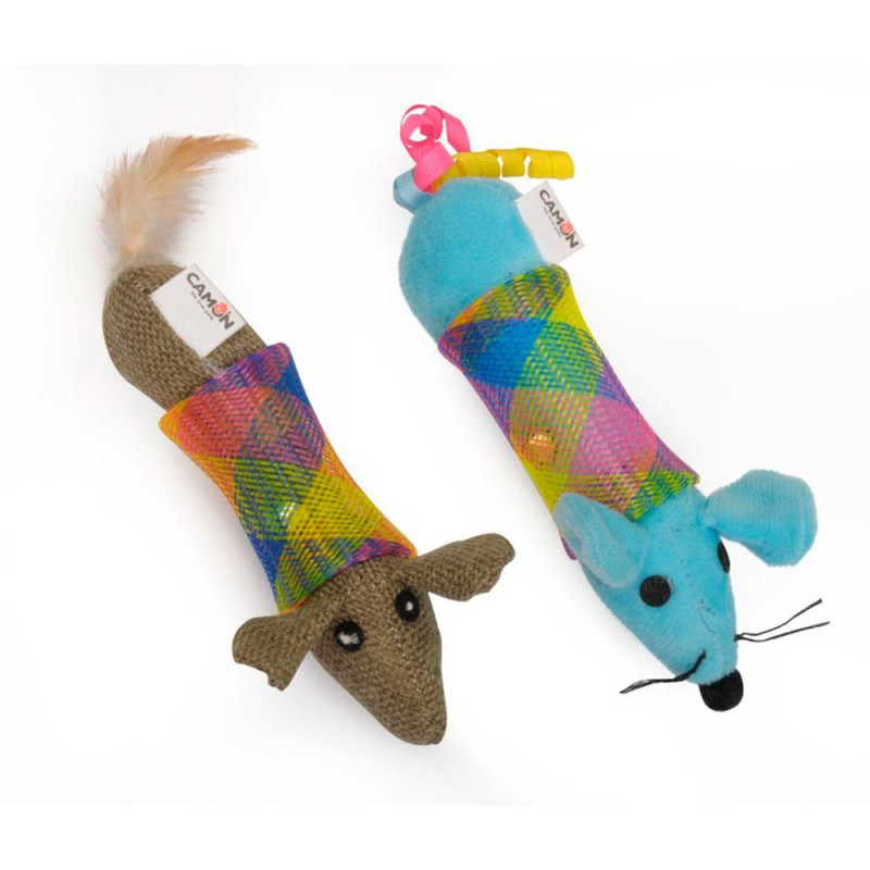 Іграшка для котів CAMON мишка пружинна з поліестеру та пластика з дзвіночком, в двох кольорах, 16 см