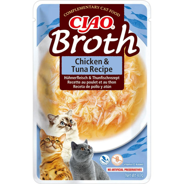 Пауч INABA "CIAO Broth" для котів, з тушкованою куркою та тунцем в бульйоні 40 гр