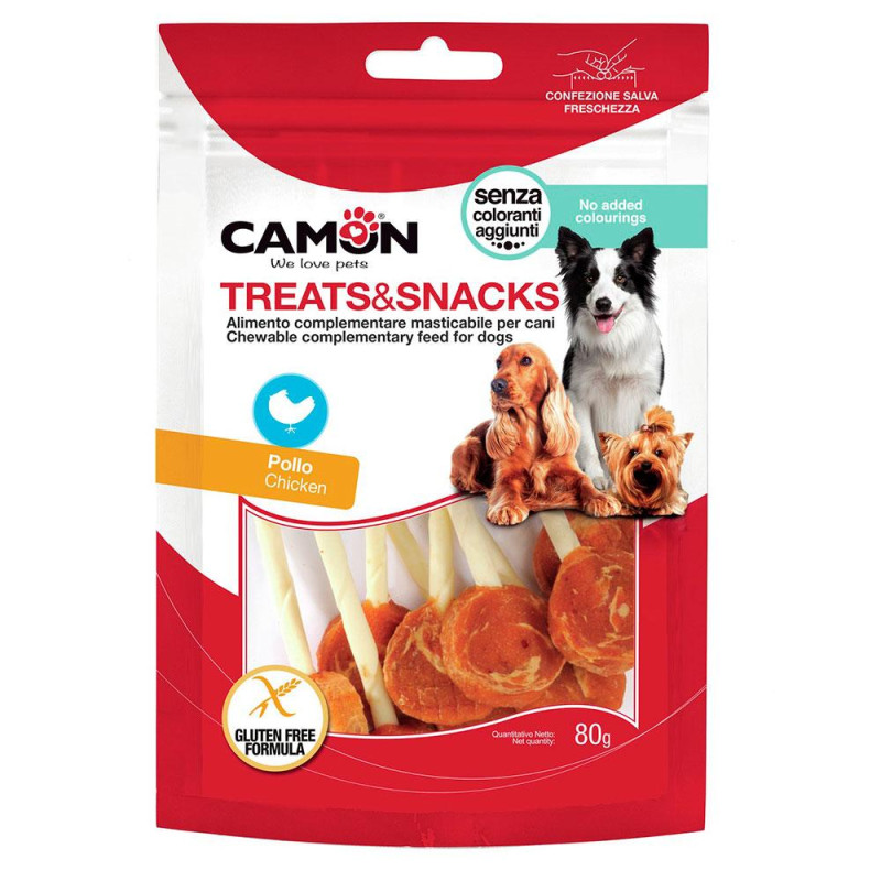 Ласощі для собак CAMON м'ясні льодяник на кісточці з курки, 80 гр, 8,5÷9,5 см