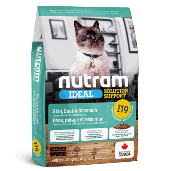 Нутрам I19 Nutram Ideal SS Skin Coat Stomach сухий корм для котів із проблемами шкіри, шерсті, шлунка, 5,4 кг (I19_(5.4kg)