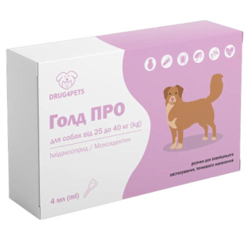 Голд ПРО краплі від глистів, бліх та кліщів для собак вагою від 25 до 40 кг, 1 піпетка