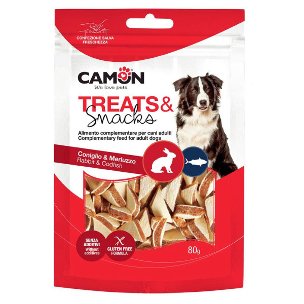 Ласощі для собак CAMON м'ясні сендвіч трикутники з кроликом та тріскою, 80 гр, 1,5*0,5 см