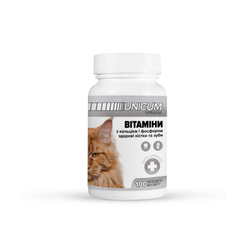Вітаміни UNICUM premium для котів зуби та кістки 100табл. 50г/10