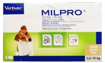 Мілпро Virbac Milpro таблетки від глистів для собак вагою від 0,5 до 5 кг, 4 таблетки (1304)