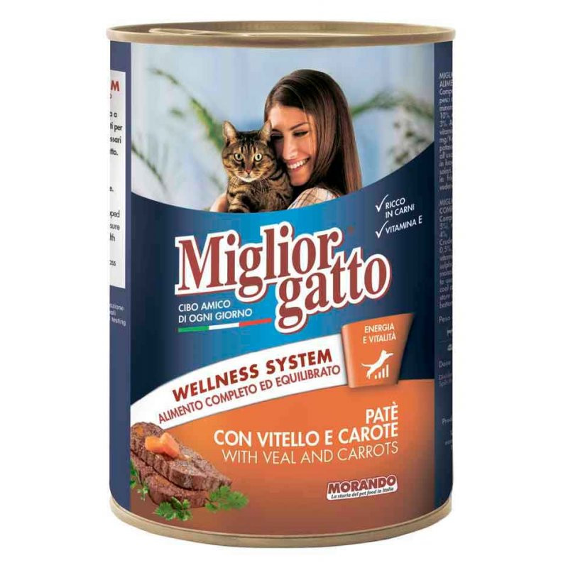 Морандо Morando Migliorgatto Wellness System Pate Veal &amp; Carrots паштет з телятиною та морквою для кішок, 6 консервів по 400 гр