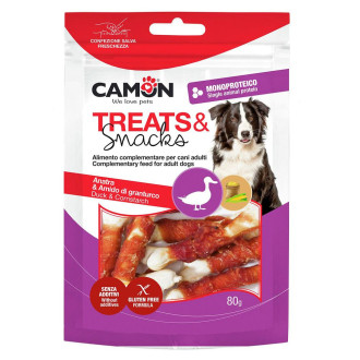Ласощі для собак CAMON м'ясні кісточки з кукурудзяного крохмалю з качкою, 80 гр, 8 см