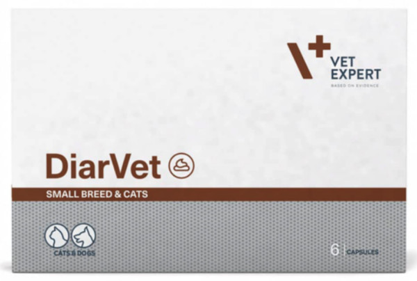 DiarVet VetExpert (бентоніт, інулін, пектин, таніни) проти діареї у котів і собак дрібних порід, 6 капсул DiarVet VetExpert (бентоніт, інулін, пектин, таніни) проти діареї у котів і собак дрібних порід, 6 капсул