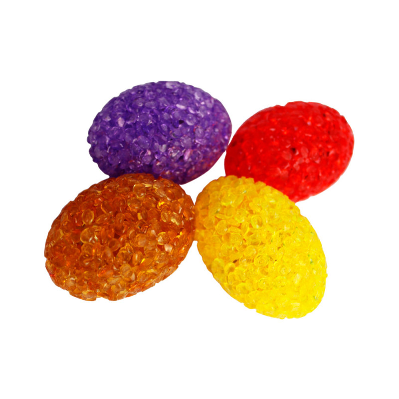 Іграшка для котів ТМ "FOX" яйця гліцеринові 3*4,5см мікс у пакеті 25шт (фіолет., жовт., червон., бурштин