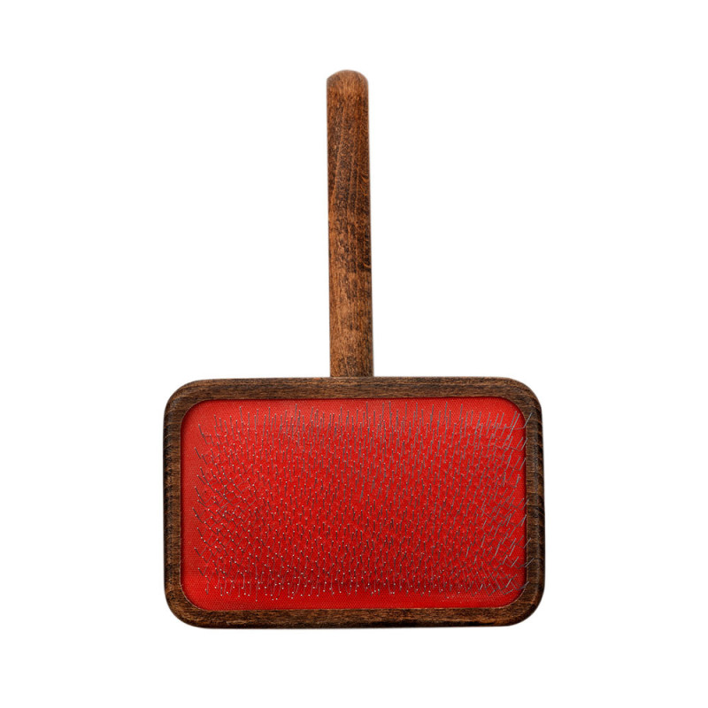 Пуходерка Iv San Bernard Slicker велика з дерев'яною ручкою для кішок і собак, червона