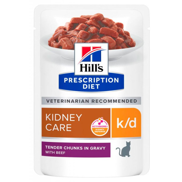 Хілс Hill PD Feline Kidney Care K/D Beef Pouches вологий корм з яловичиною для кішок при ХНН, 85 гр, пауч (605666)