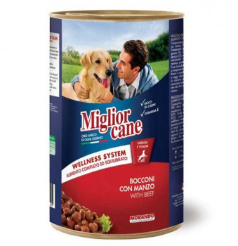 Морандо Morando MigliorCane Wellness System Beef шматочки яловичини в соусі, вологий корм для собак, 6 консервів по 405 гр