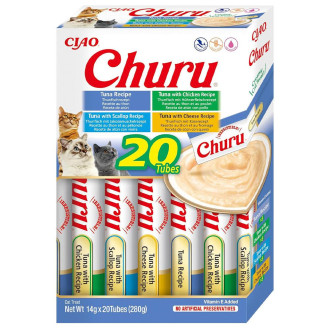 Ласощі INABA "Churu" для котів, вершковий мус в стіках, "Різновиди тунця" * 14 гр (20 шт.уп.)  продаж упаковкою