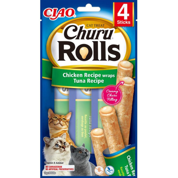 Ласощі INABA "Churu Rolls" для котів, курка/тунець 4*10 гр