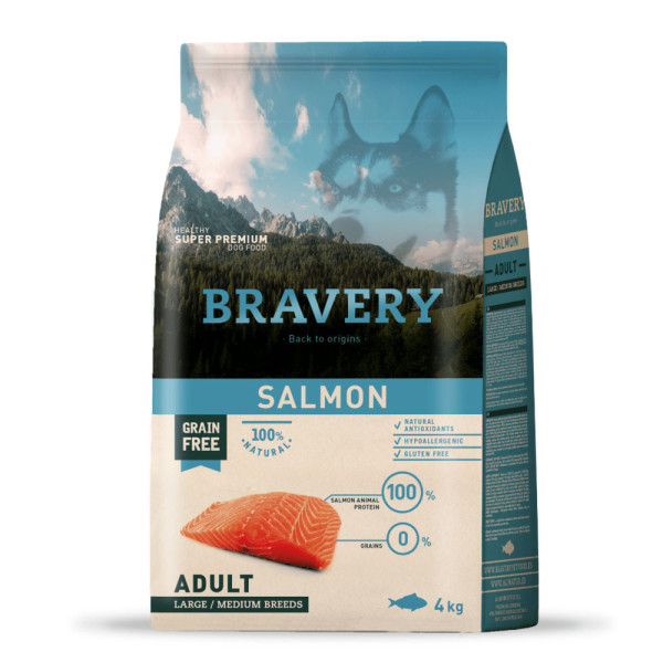 Бравері Bravery Salmon Adult Medium &amp; Large Dog сухий корм із лососем для собак середніх і великих порід, 4 кг (6657 BR SALM ADUL L_ 4KG)