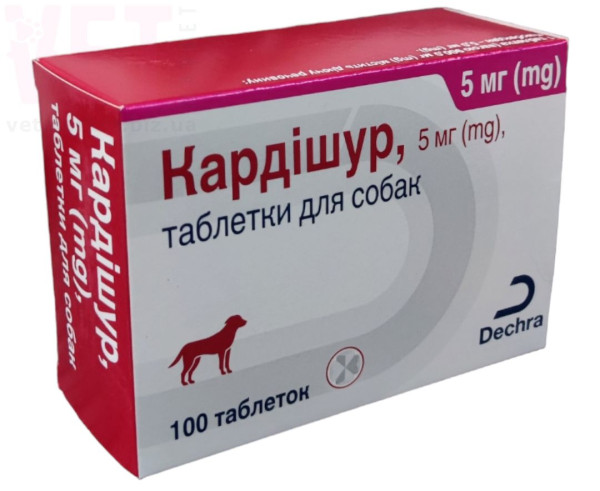 Кардішур 5 мг Cardisure підтримка при серцевій недостатності у собак, 100 таблеток Кардішур 5 мг Cardisure підтримка при серцевій недостатності у собак, 100 таблеток