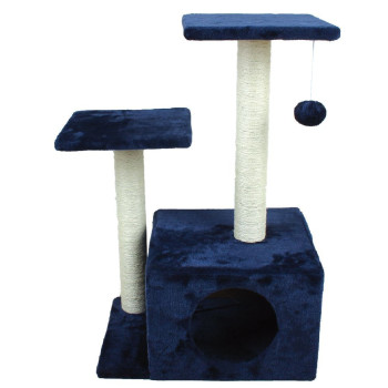 Кігтеточка Croci Sammy blue, стовпчик на підставці-будиночок зі стовпчиком з платформою, 45x35x70 см, колір синій
