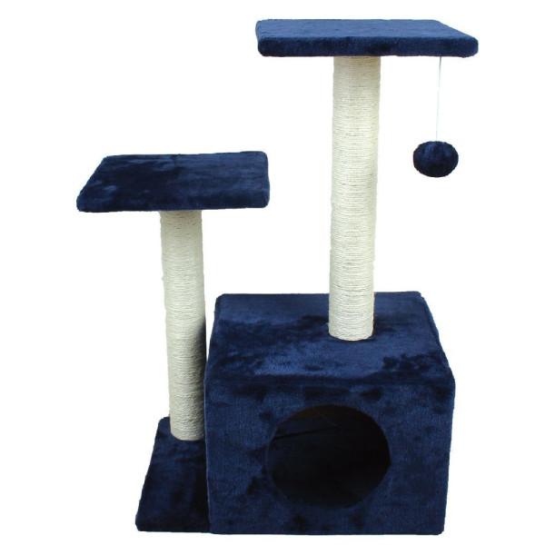 Кігтеточка Croci Sammy blue, стовпчик на підставці-будиночок зі стовпчиком з платформою, 45x35x70 см, колір синій
