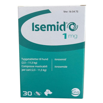 Ісемід 1 мг Ceva Isemid при застійній серцевій недостатності, набряку легенів у маленьких собак, 30 таблеток