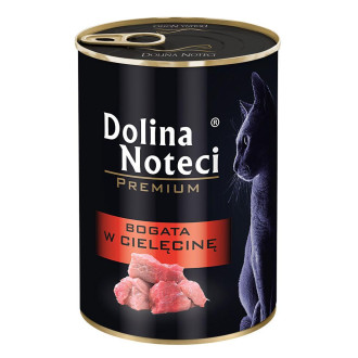 Корм конс.Dolina Noteci Premium для котів, м'ясні шматочки в соусі з телятиною,400 гр