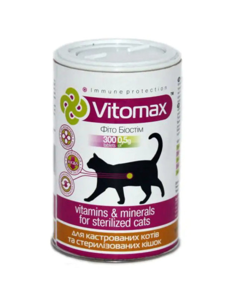 Вітомакс Для кастрованих котів і стерилізованих кішок Vitomax вітаміни мінерали, 300 таблеток Вітомакс Для кастрованих котів і стерилізованих кішок Vitomax вітаміни мінерали, 300 таблеток