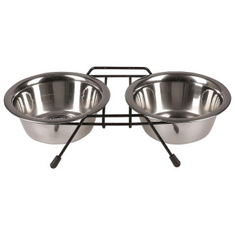 Миска подвійна TETRAPET з нержавіючої сталі на підставці, 2 x 0,75л, 15см
