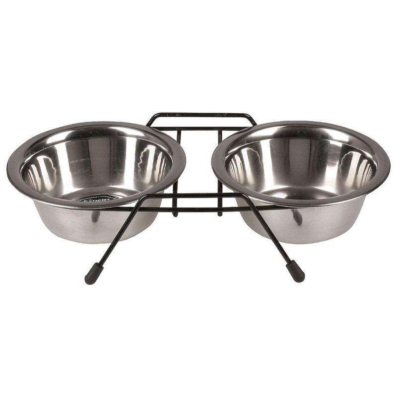 Миска подвійна TETRAPET з нержавіючої сталі на підставці, 2 x 0,75л, 15см