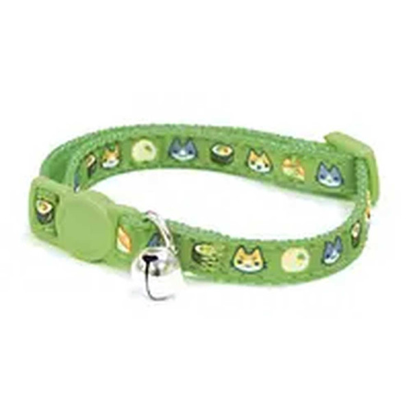 Нашийник для кота CROCI CATMANIA SUSHI, зі дзвіночком, нейлон, зелений, 23-35x1 см