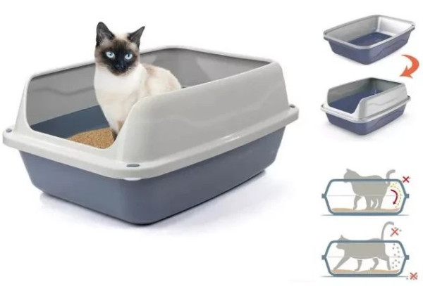 Туалет-лоток Georplast Sonic 44.5*34*18,5 см прямокутний середній для котів, колір сірий меланж/синій (10527)