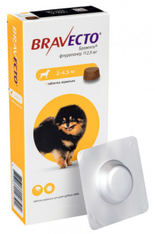 Бравекто 2-4,5 кг Bravecto таблетки від бліх і кліщів для собак, 1 таблетка