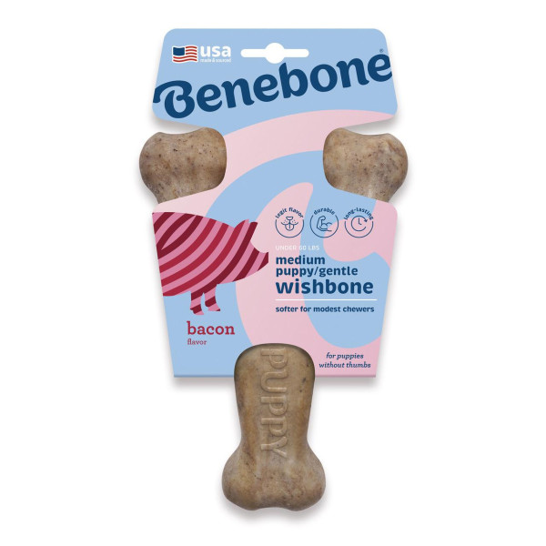 Жувальна іграшка Benebone Puppy Wishbone Bacon Medium важіль зі смаком бекону для цуценят до 27 кг, розмір M (809600)