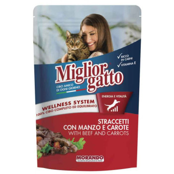 Морандо Morando Migliorgatto Wellness System Beef Pouches яловичина та морква, вологий корм для кішок, 12 паучів по 100 гр