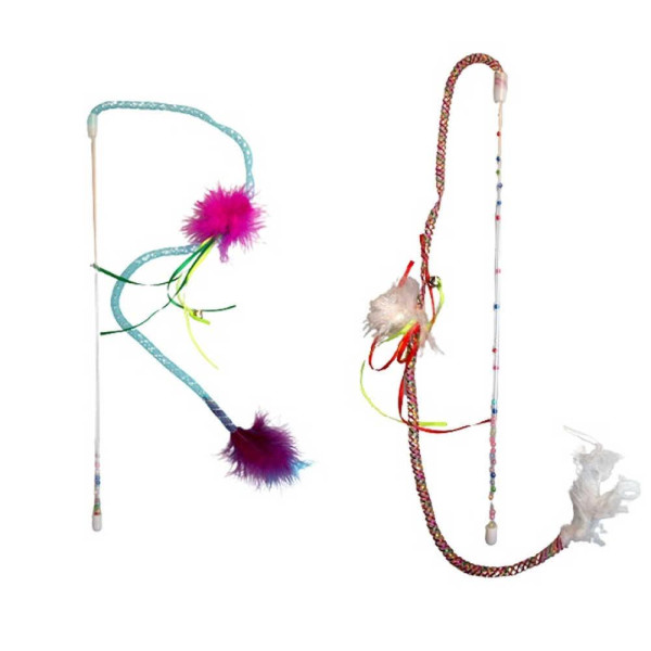 Іграшка для котів TETRAPET Caty funny дразнилка з пір'їнкою та стрічками, 40см