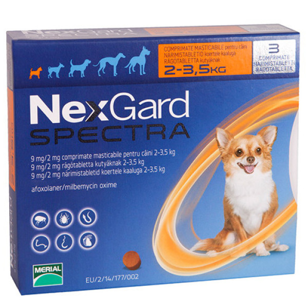 Нексгард Cпектра для собак 2 - 3.5 кг Nexgard Spectra таблетки проти бліх, кліщів і глистів, 3 таблетки
