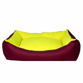 Диван Мілорд Milord Dondurma прямокутний з бортиками для котів і собак, розмір L 78*60*22 см, колір бордо/лимон (VR05//2315)
